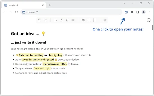 Notes – Quick Tab Notepad ڈاؤن لوڈ کریں – بہترین نوٹ پیڈ ایکسٹینشن - Screenshot 1