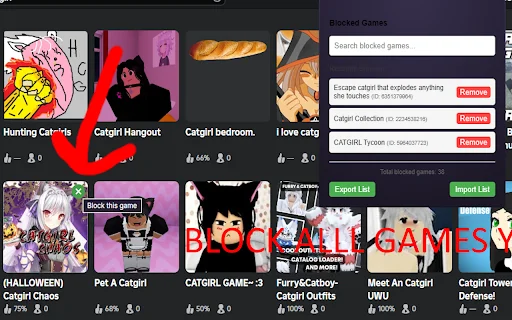 Roblox Game Blocker ڈاؤن لوڈ کریں – ناپسندیدہ گیمز چھپائیں - Screenshot 1