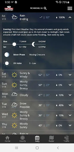 WWBT First Alert Weather ڈاؤن لوڈ کریں – درست موسم کی پیشن گوئی - Screenshot 3