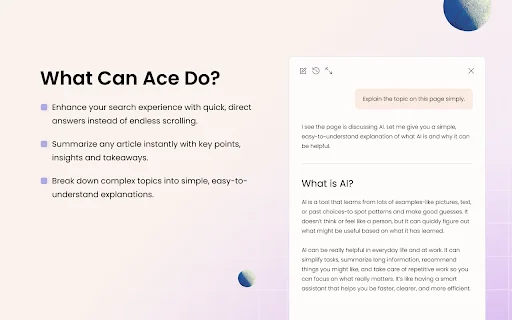 Ace AI Assistant ڈاؤن لوڈ کریں – کروم کے لیے سمارٹ سرچ ٹول - Screenshot 2
