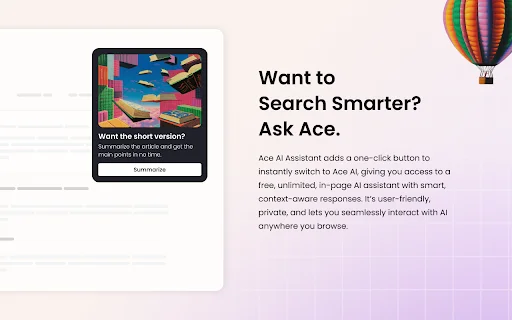 Ace AI Assistant ڈاؤن لوڈ کریں – کروم کے لیے سمارٹ سرچ ٹول - Screenshot 1